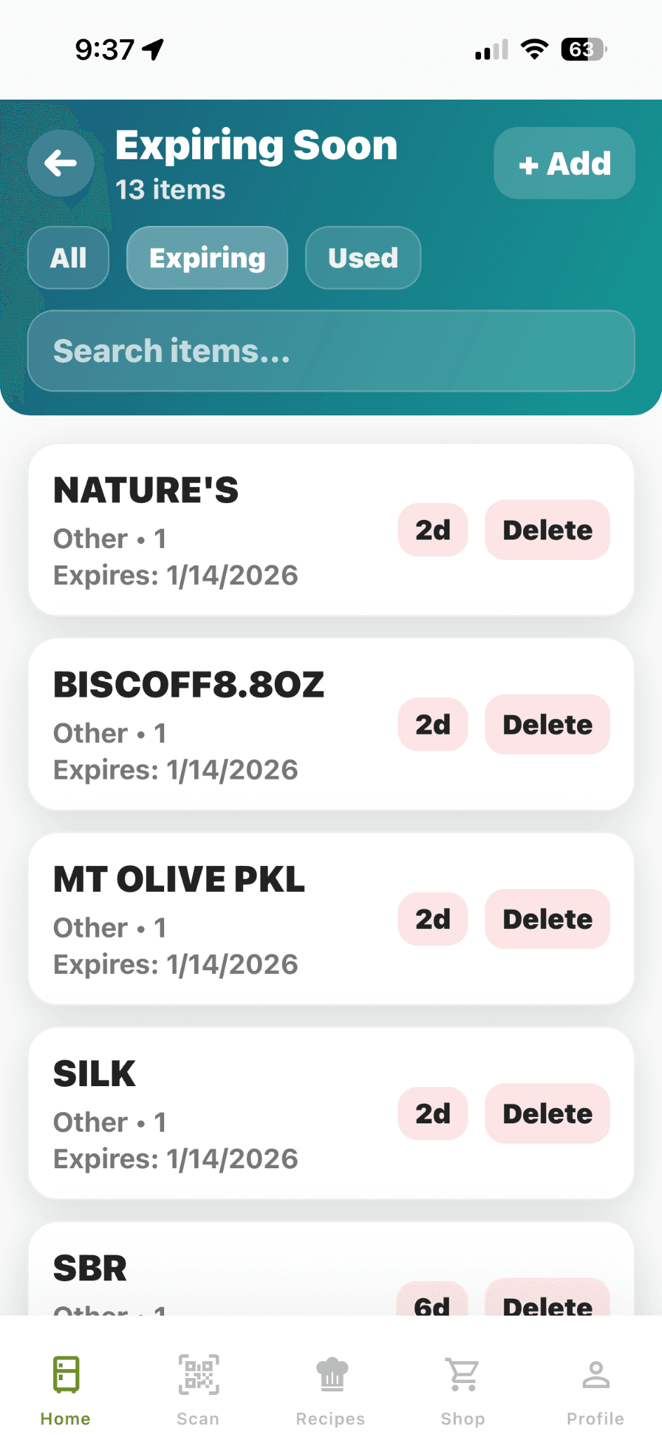 FridgeSmart results screen